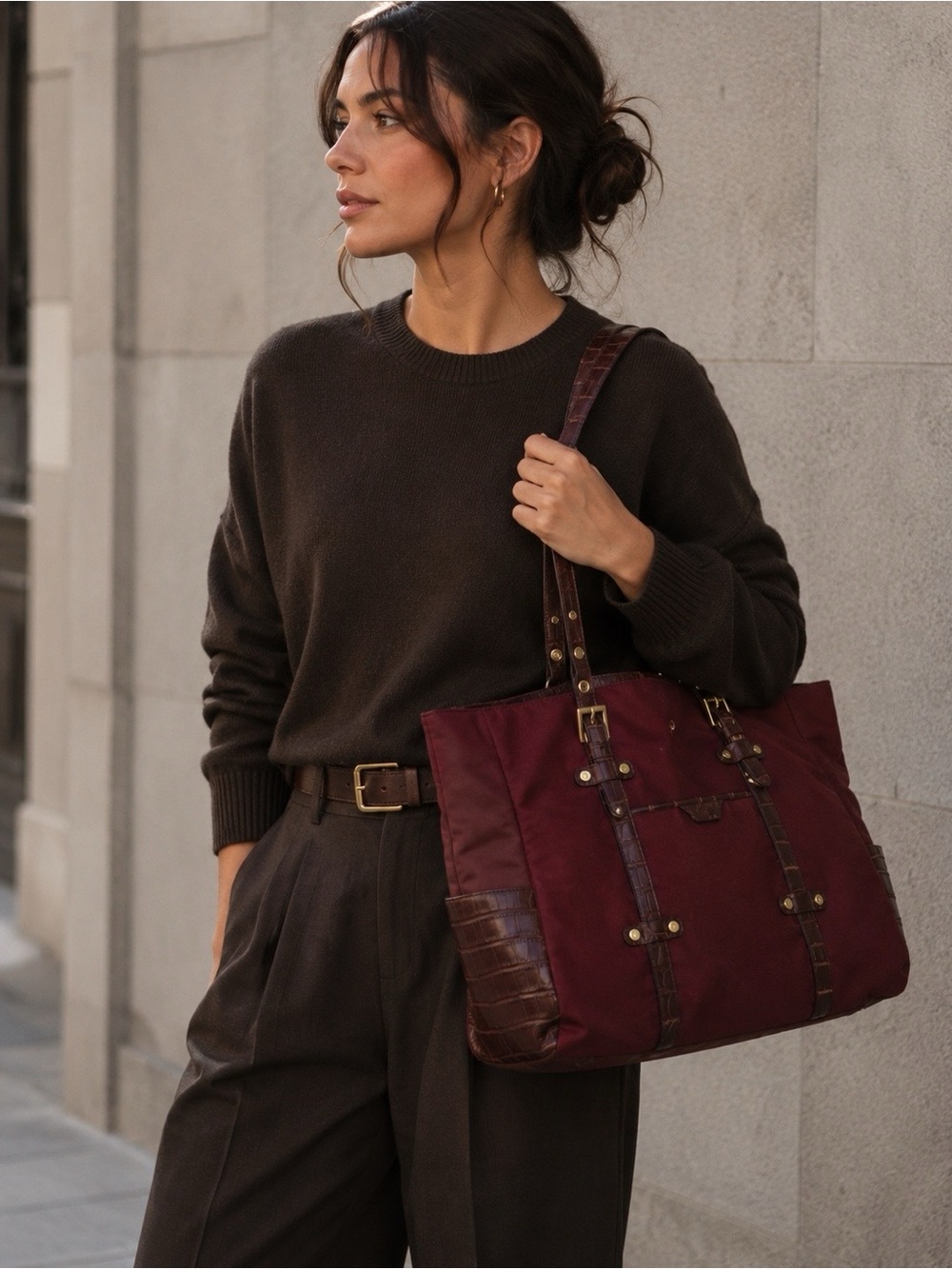 Tutillo Burgundy Cross Embossed Nylon Travel Carryon Bag Laptop Padded Sleeve
